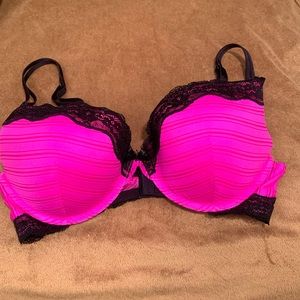 Ambrielle Pink and Black Lace Trim Bra Full Coverage